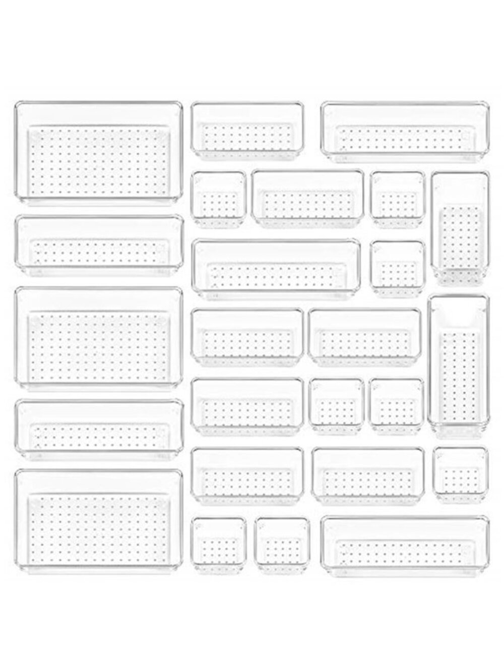 25 PCS Clear Plastic Drawer Organizers Set, 4-Size Versatile Bathroom Vanity